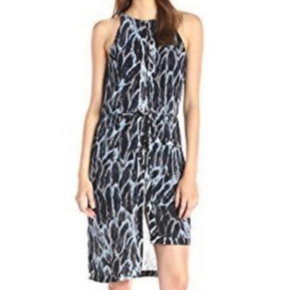 Halston Heritage | Feather Vulcan Blue and Navy Dress, Size 12